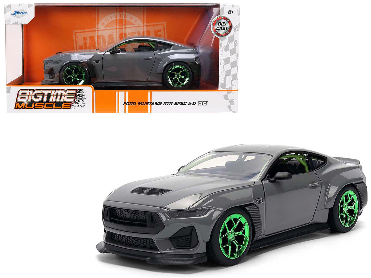 2024 Ford Mustang RTR Gray with Green Wheels "Bigtime Muscle" Series 1/24 Diecast Model Car by Jada  free shipping USA