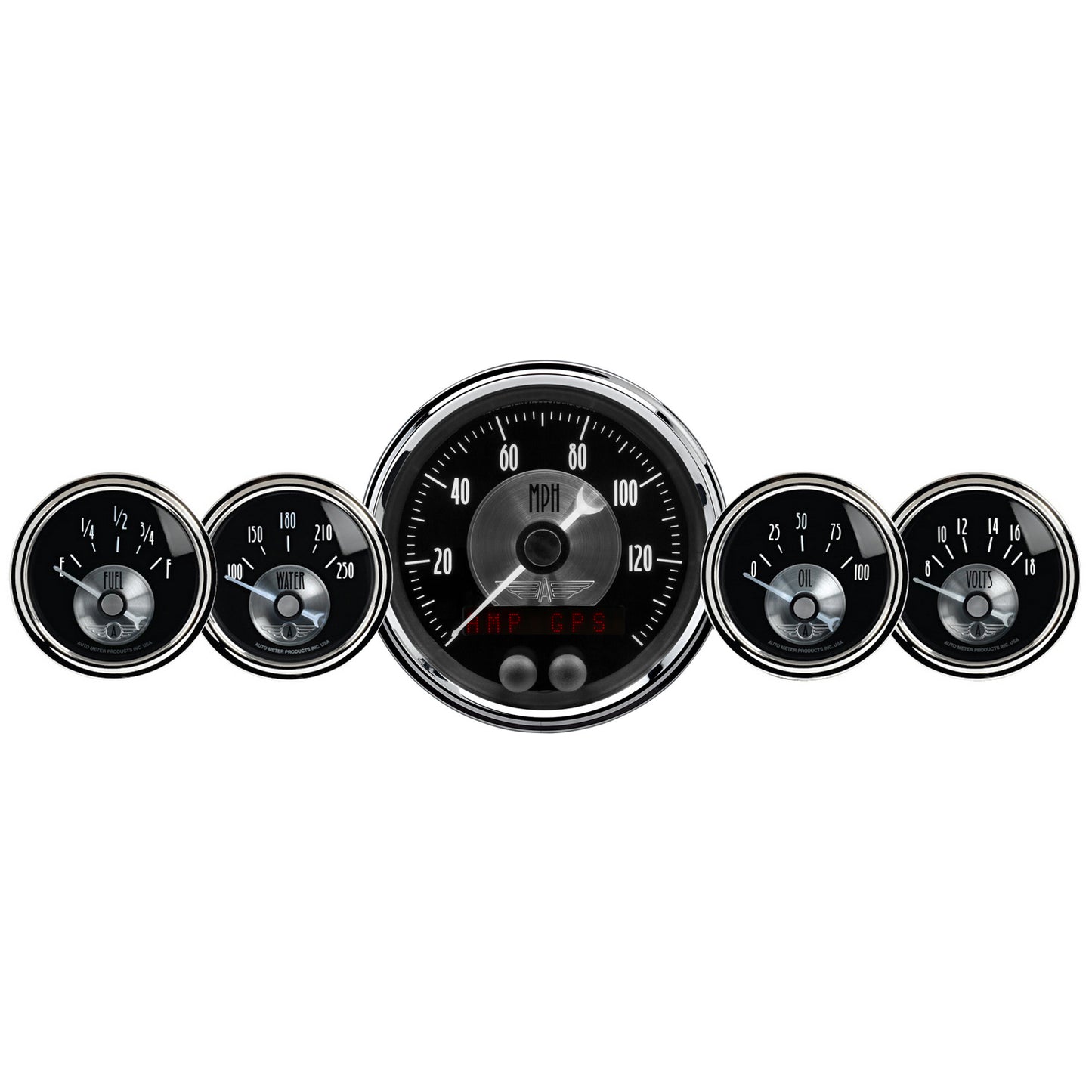 5 PC. GAUGE KIT 3-3/8 In. & 2-1/16 In.  GPS SPEEDO W/LCD ODO PRESTIGE BLACK DIAMOND