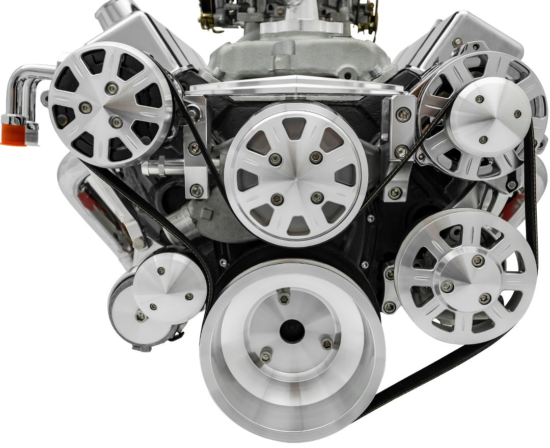 Small Block Chevy Clear Powder Coat Ultra Track Serpentine Kit (AC/PS/ALT)