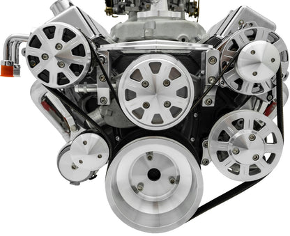 Small Block Chevy Clear Powder Coat Ultra Track Serpentine Kit (AC/PS/ALT)