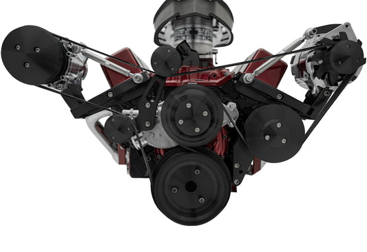Small Block Chevy Serpentine Conversion; SWP; Reverse; Outward; GMT2; Black