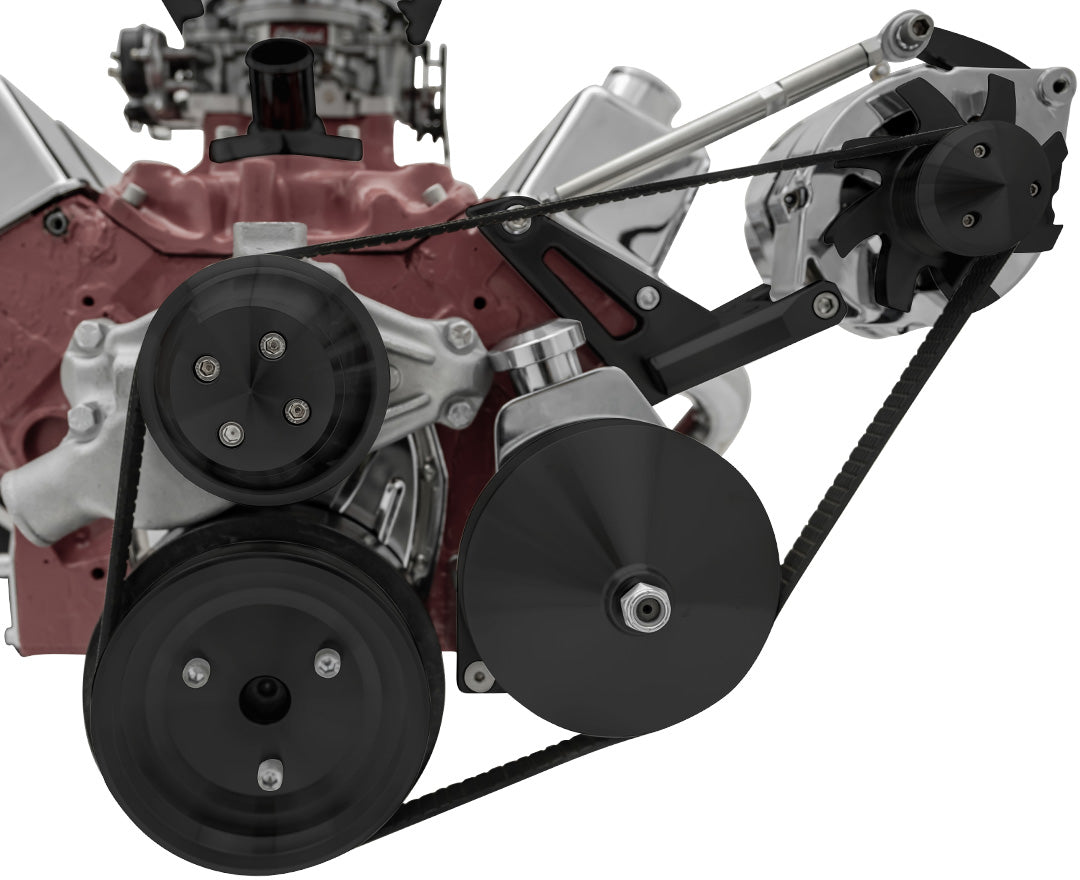 Small Block Chevy High Flow Serpentine Conversion; Outward; Saginaw-Press; Black
