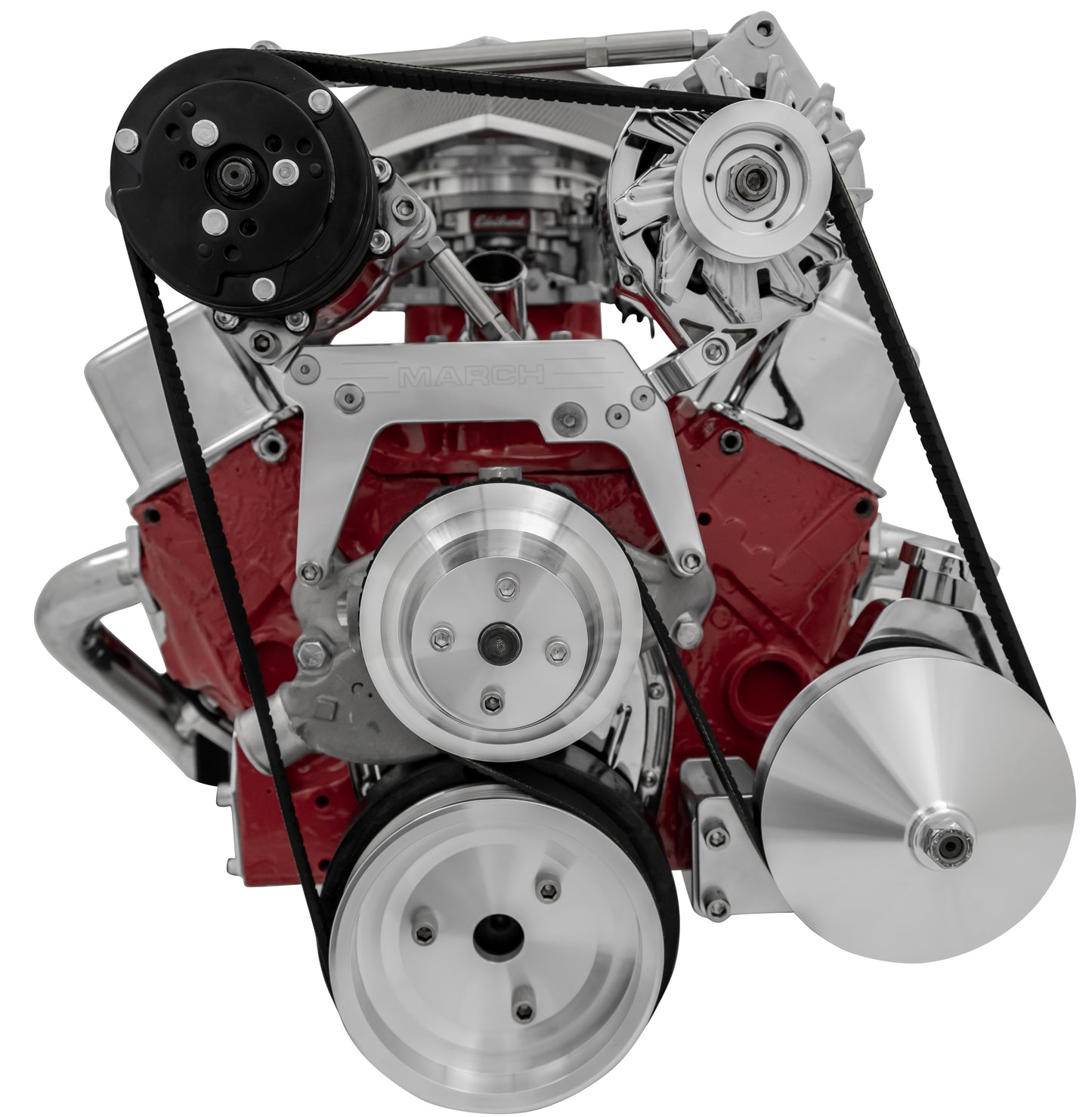 Small Block Chevy High Mount Serpentine Conversion - AC & PS - Saginaw-Key