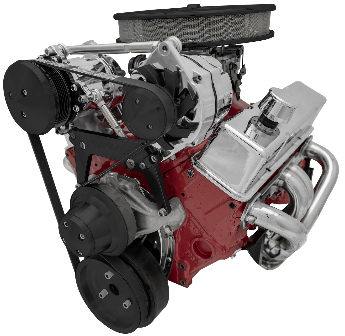 Small Block Chevy High Moutn Serpentine Conversion - AC & ALT - Black