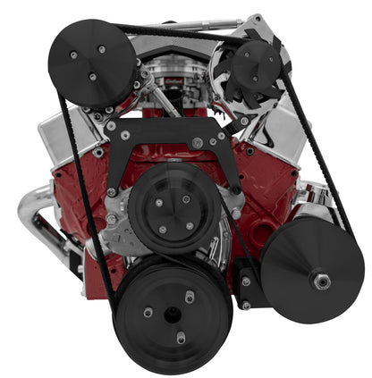 Small Block Chevy High Mount Serpentine Conversion; AC PS; Saginaw-Press; Black