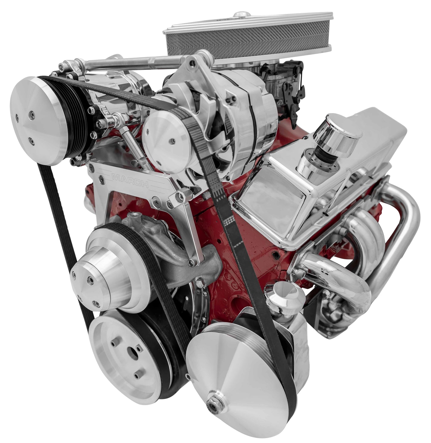 Small Block Chevy High Moutn Serpentine Conversion - AC & PS - Saginaw-Press