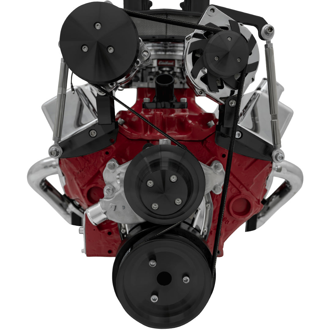 Small Block Chevy Serpentine Conversion; Inward; AC & ALT; SWP; Reverse; Black