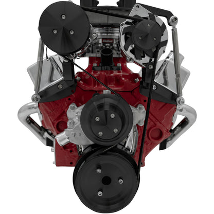 Small Block Chevy Serpentine Conversion; Inward; AC & ALT; SWP; Reverse; Black