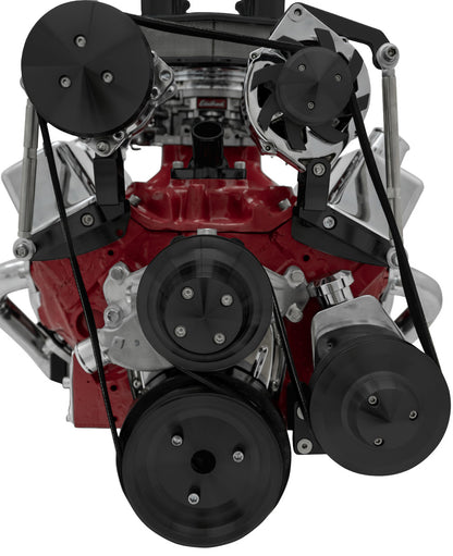 Big Block Chevy Serpentine Conversion; Inward; SWP; AC & PS; Saginaw-Key; Black
