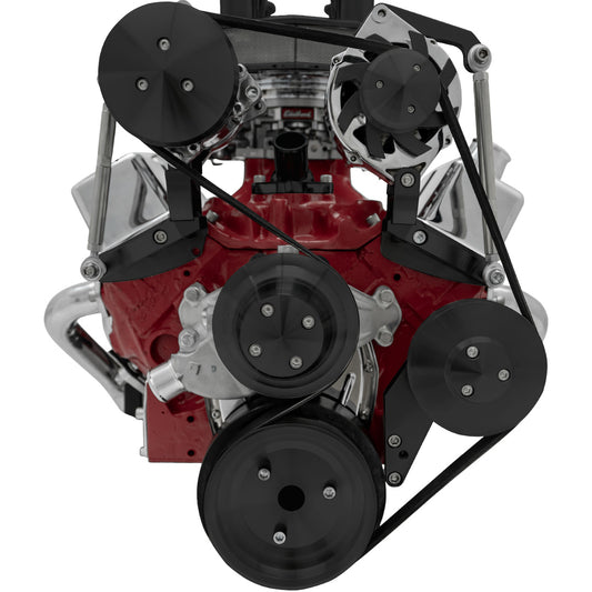 Small Block Chevy Serpentine System; Inward; AC & PS; SWP; Reverse; GMT2; Black