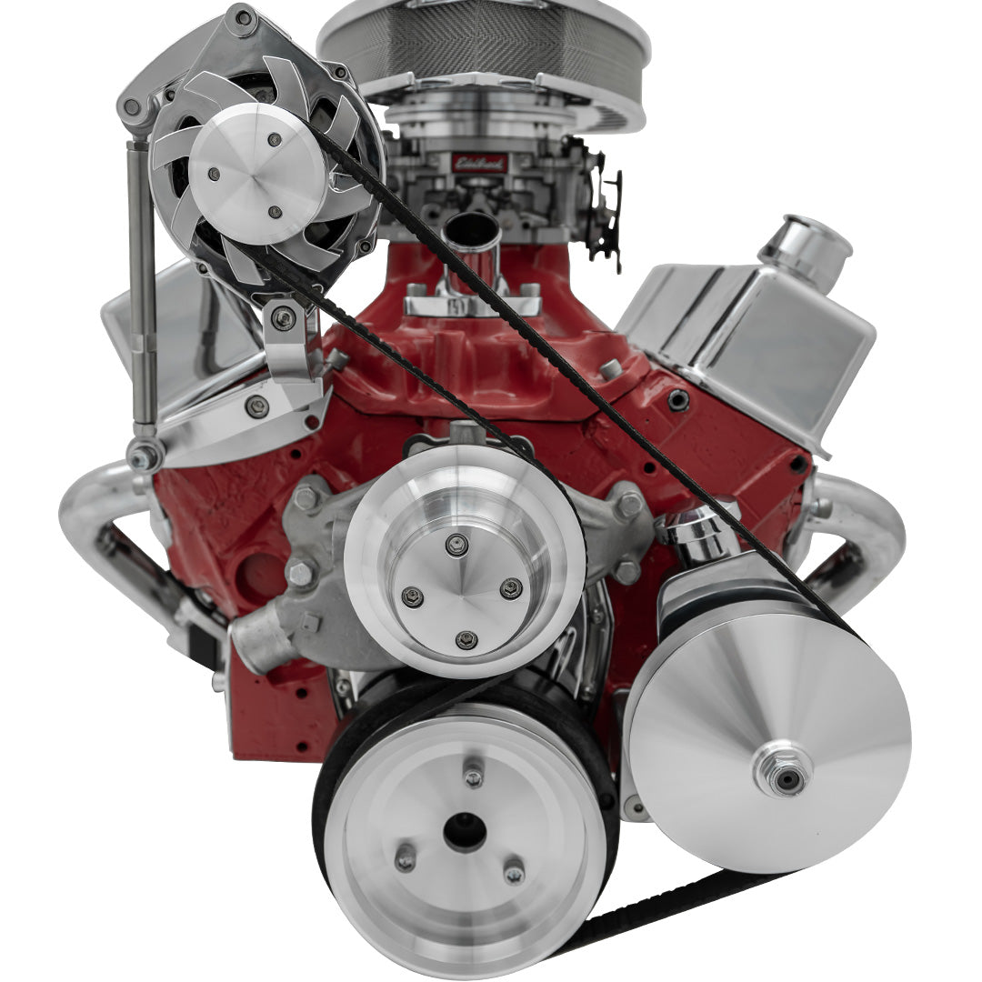 Small Block Chevy Serpentine System; Inward - PS - SWP - Reverse - Saginaw-Press