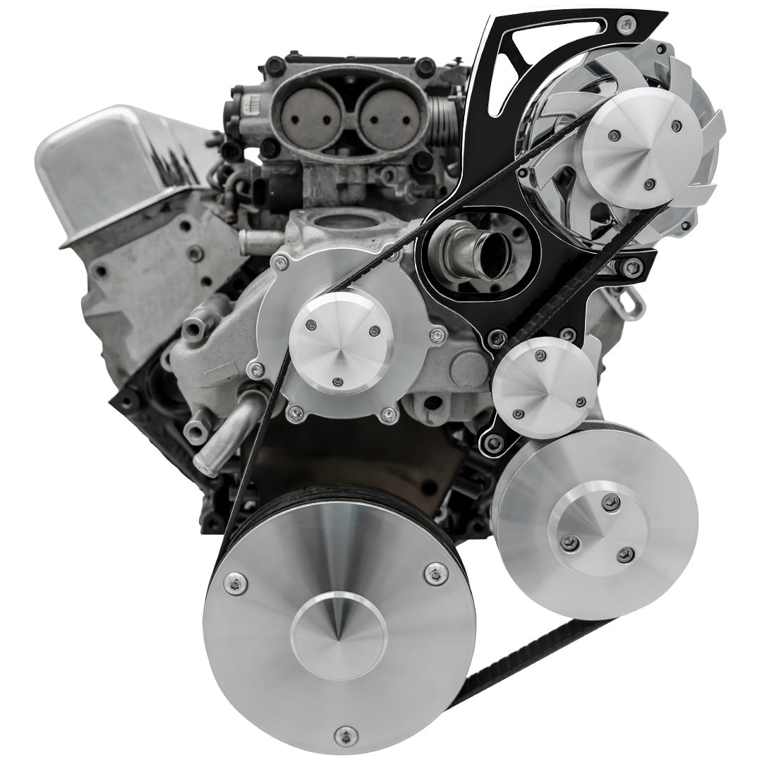 Chevy LT1 Gen II Serpentine Conversion; High Mount; PS & ALT; GMT2; Black Onyx