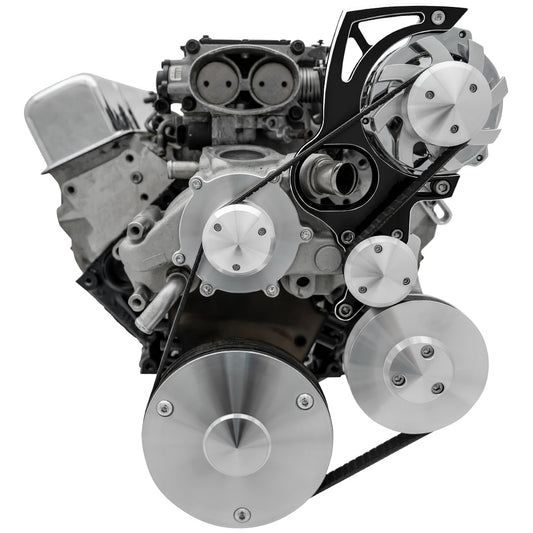 Chevy LT1 Gen II Serpentine Conversion; High Mount; PS & ALT; GMT2; Black Onyx