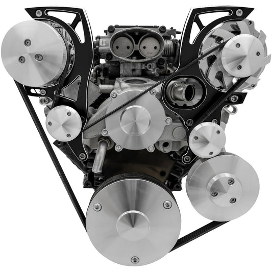 Chevy LT1 Gen II Serpentine Conversion; High Mount; AC & PS; GMT2; Black Onyx