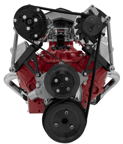 Small Block Chevy Serpentine Conversion Deluxe - AC & ALT - SWP - Black
