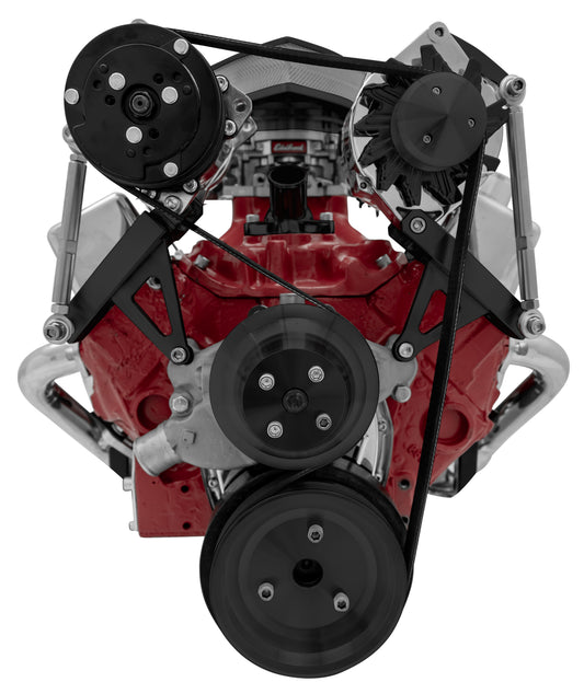 Small Block Chevy Serpentine Conversion Deluxe - AC & ALT - SWP - Black