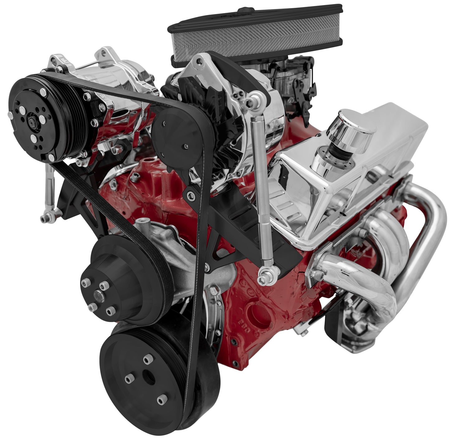 Small Block Chevy Serpentine Conversion Deluxe - AC & ALT - SWP - Black