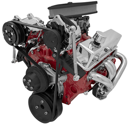 Small Block Chevy Serpentine Conversion Deluxe - AC & ALT - SWP - Black