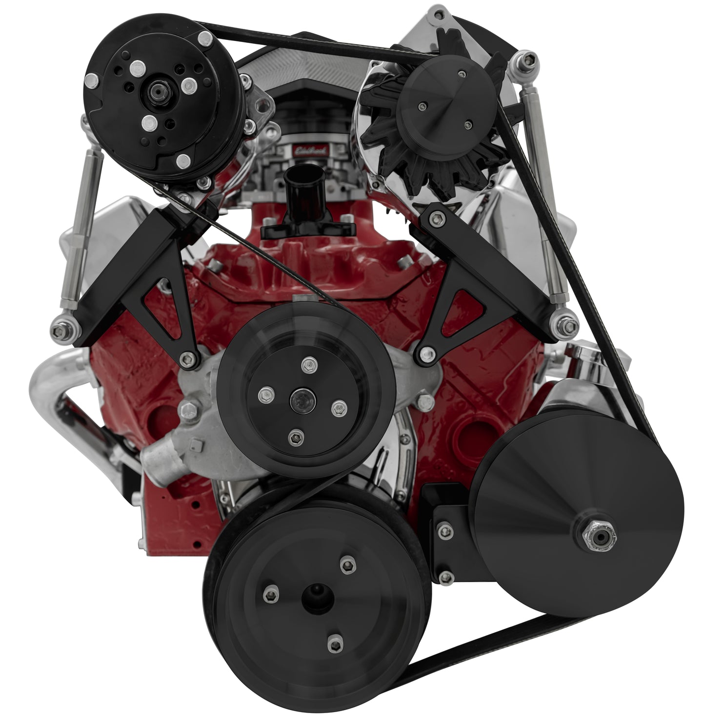 Small Block Chevy Serpentine Conversion - AC & PS - SWP - Saginaw-Key - Black