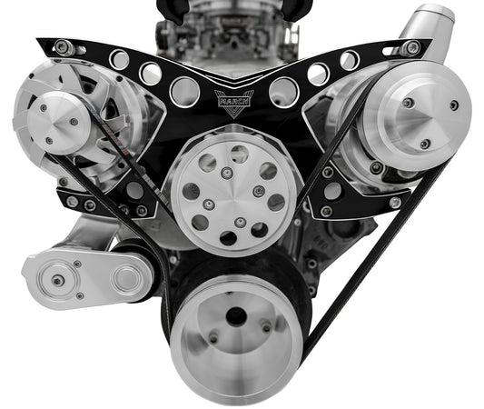 Small Block Chevy Revolver Serpentine System; PS & ALT; Saginaw-Keyway; BLK ONYX