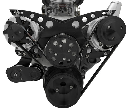 Small Block Chevy Revolver Serpentine System; PS & ALT; Saginaw-Keyway; Black