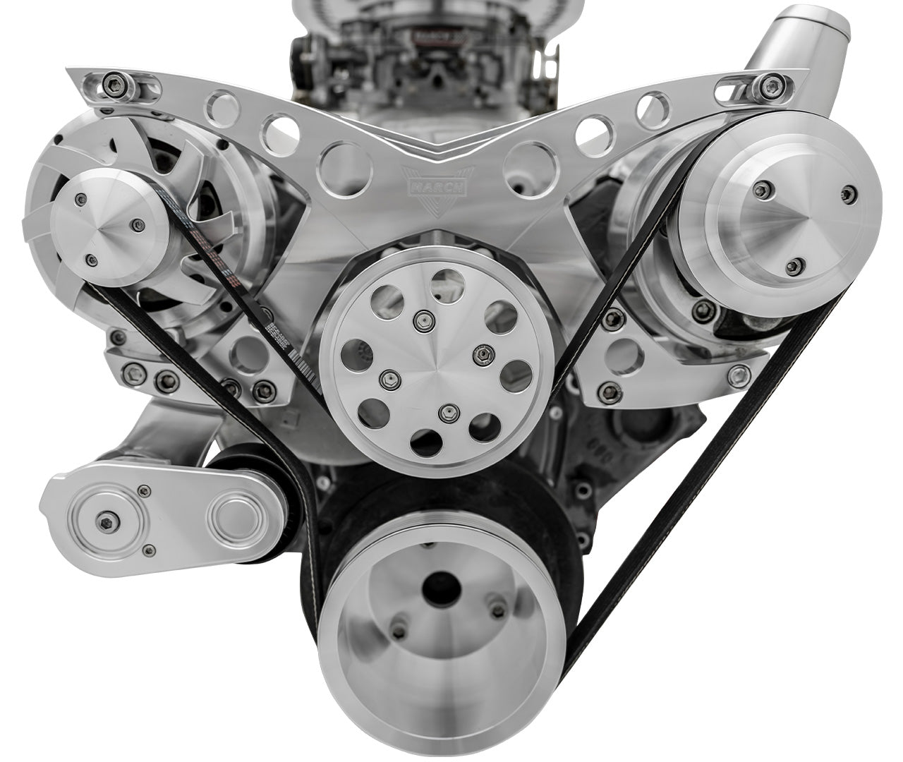 Small Block Chevy Revolver Serpentine System; PS & ALT; Saginaw-Keyway; Billet