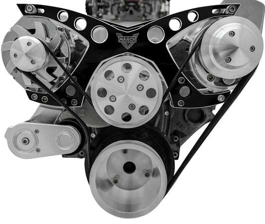 Small Block Chevy Revolver Serpentine System; PS & ALT; Saginaw-Keyway; Blk Onyx