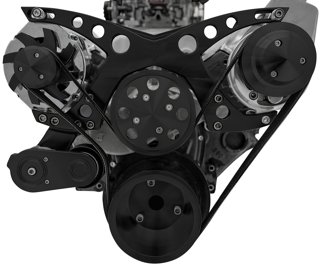 Small Block Chevy Revolver Serpentine System - PS & ALT - Saginaw-Keyway - Black