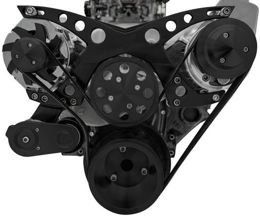 Small Block Chevy Revolver Serpentine System - PS & ALT - Saginaw-Keyway - Black