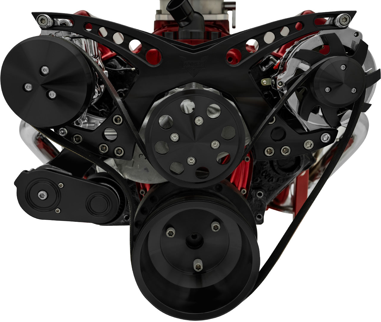 Small Block Chevy Revolver Serpentine System - All Inclusive - AC & ALT - Black