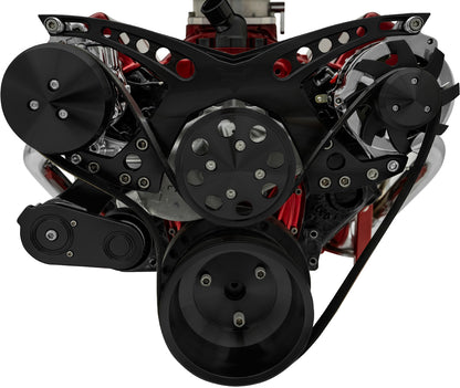 Small Block Chevy Revolver Serpentine System - All Inclusive - AC & ALT - Black