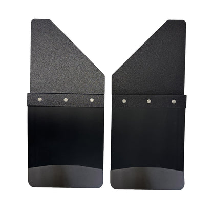 Universal 12" Front/Rear Set Back Mud Flap - 1" Offset - Black Poly-Coated Set-Back - 12"W X 15"H Flap With Black Powder-Coated Stainless Steel Weight