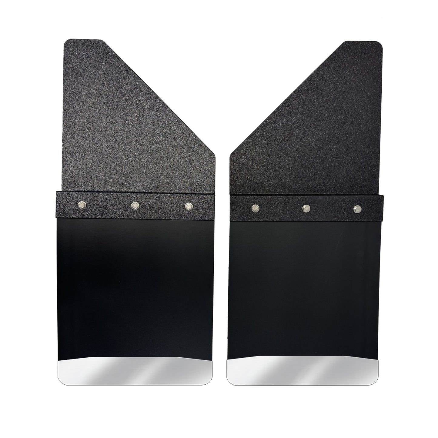 Universal 12" Front/Rear Set Back Mud Flap - 1" Offset - Black Poly-Coated Set-Back - 12"W X 15"H Flap With Stainless Steel Weight