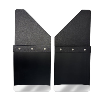 Universal 12" Front/Rear Set Back Mud Flap - 1" Offset - Black Poly-Coated Set-Back - 12"W X 15"H Flap With Stainless Steel Weight