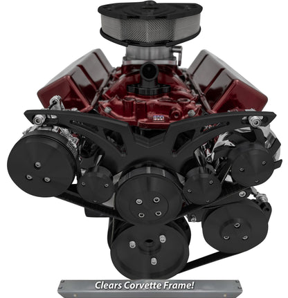 Big Block Chevy Style Track Serpentine System - Corvette - AC & PS - Black