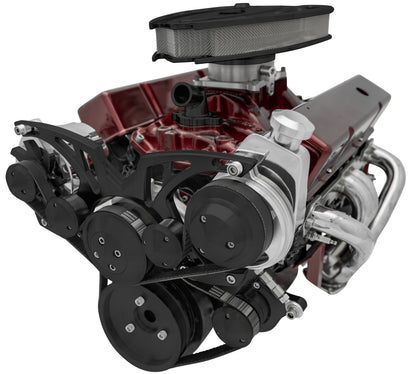 Small Block Chevy Style Track Serpentine System - Corvette - PS & ALT - Black