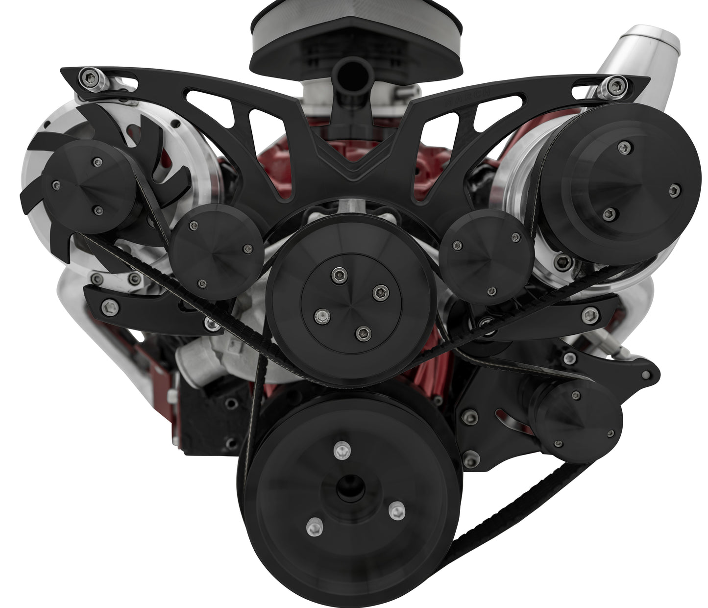 Small Block Chevy Style Track Serpentine System; Corvette; PS & ALT; Billet; BLK