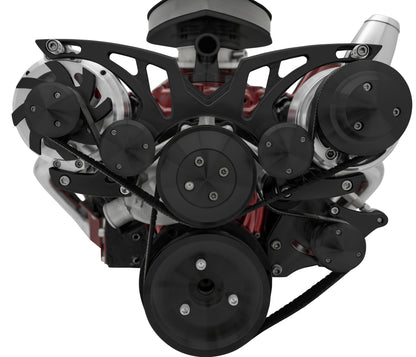 Small Block Chevy Style Track Serpentine System; Corvette; PS & ALT; Billet; BLK