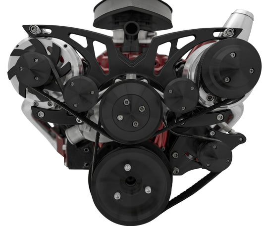 Small Block Chevy Style Track Serpentine System; Corvette; PS & ALT; Billet; BLK