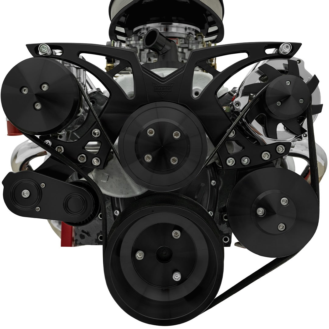 Small Block Chevy Black Style Track Serpentine Kit (AC/PS/ALT)