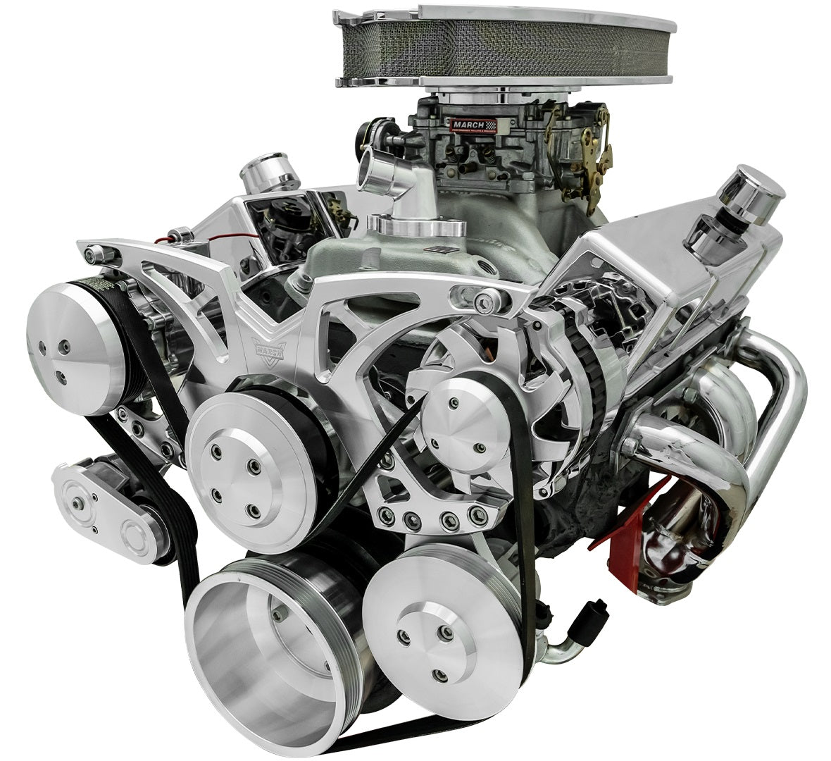 Small Block Chevy Clear Powder Coat Style Track Serpentine Kit (AC/PS/ALT)