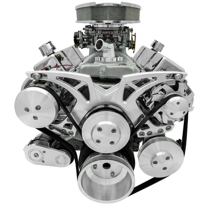 Small Block Chevy Clear Powder Coat Style Track Serpentine Kit (AC/PS/ALT)