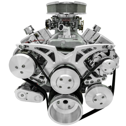 Small Block Chevy Clear Powder Coat Style Track Serpentine Kit (AC/PS/ALT)