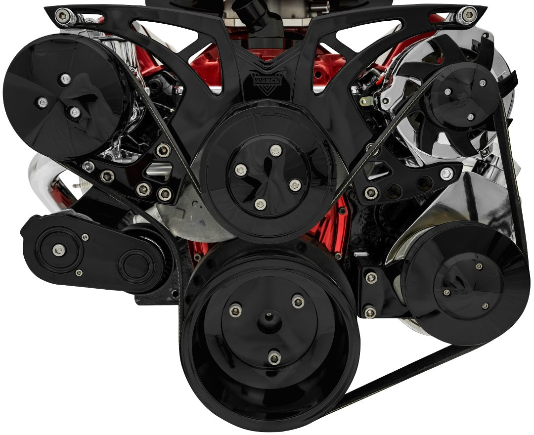 Small Block Chevy Black Style Track Serpentine Kit (AC/PS/ALT)