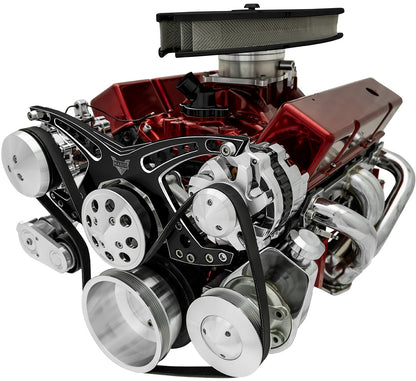 Small Block Chevy Revolver Serpentine System; AC & PS; Saginaw-Key; Black Onyx