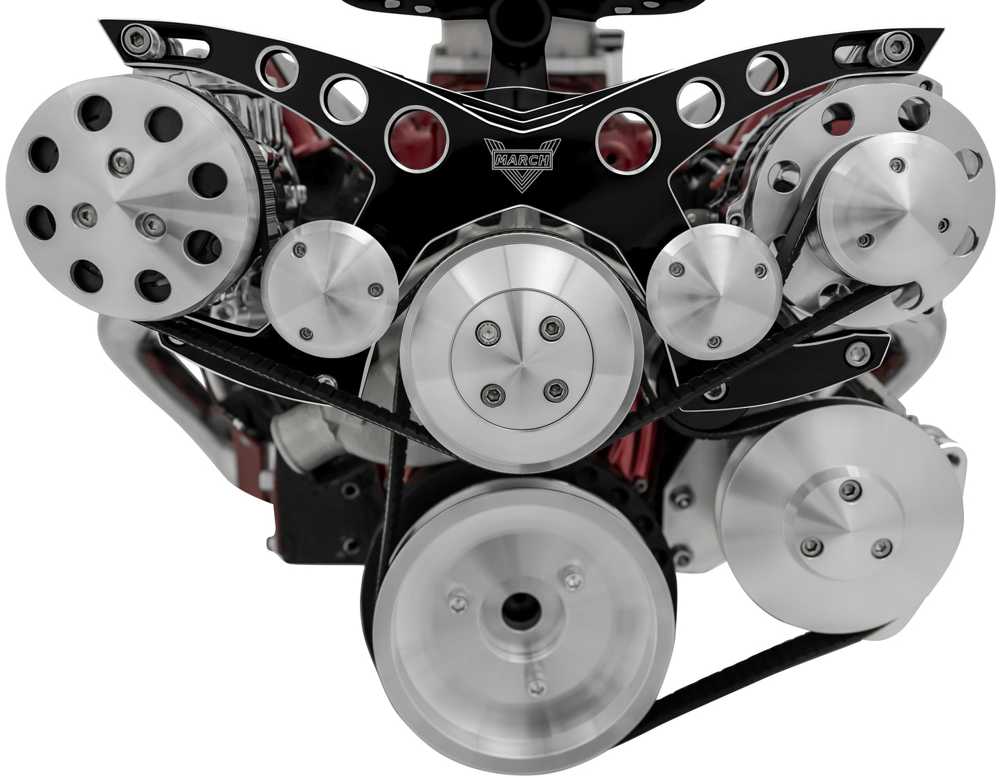 Small Block Chevy Revolver Serpentine System; Corvette; AC PS; GMT2; Black Onyx