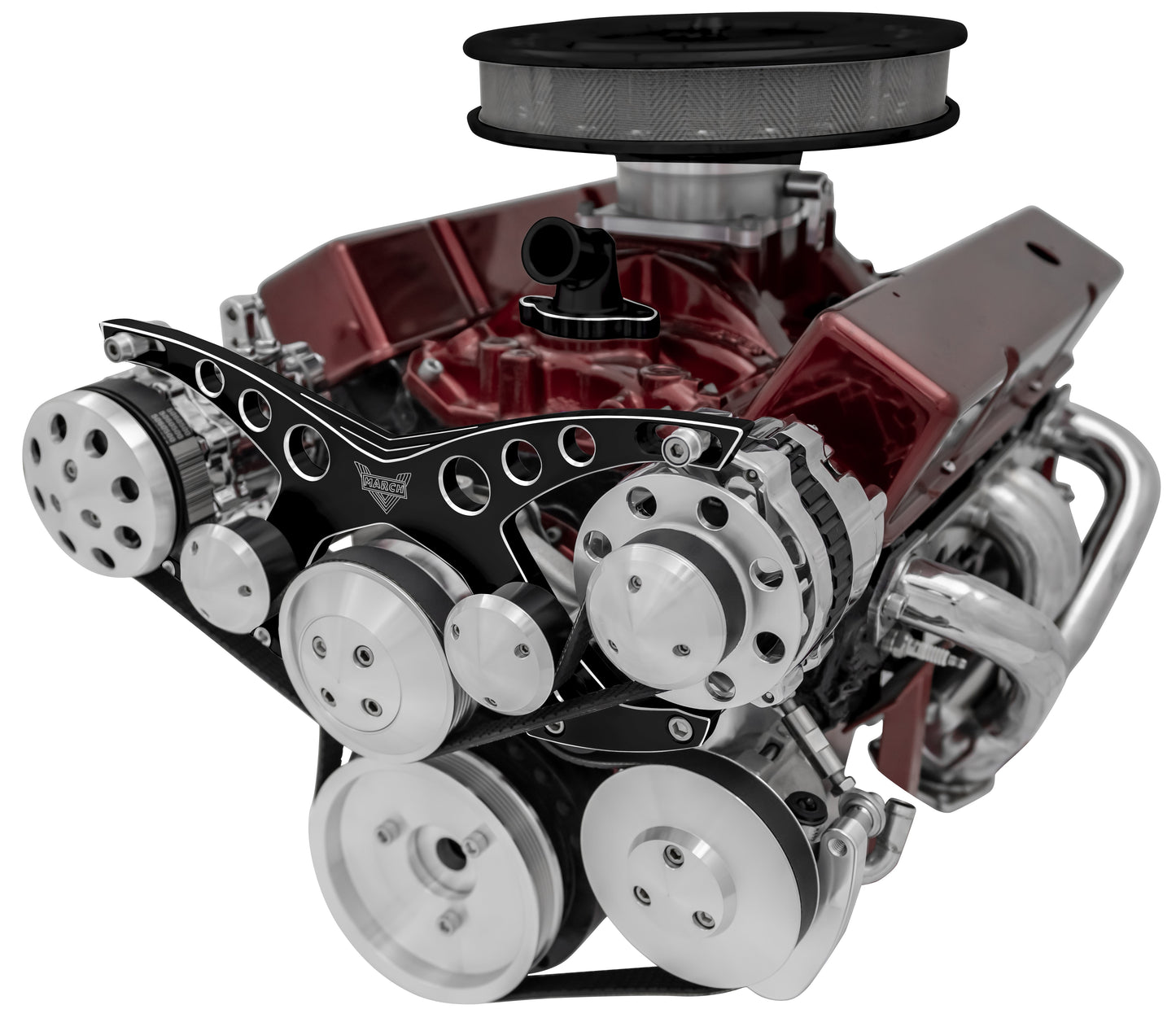 Small Block Chevy Revolver Serpentine System; Corvette; AC PS; GMT2; Black Onyx