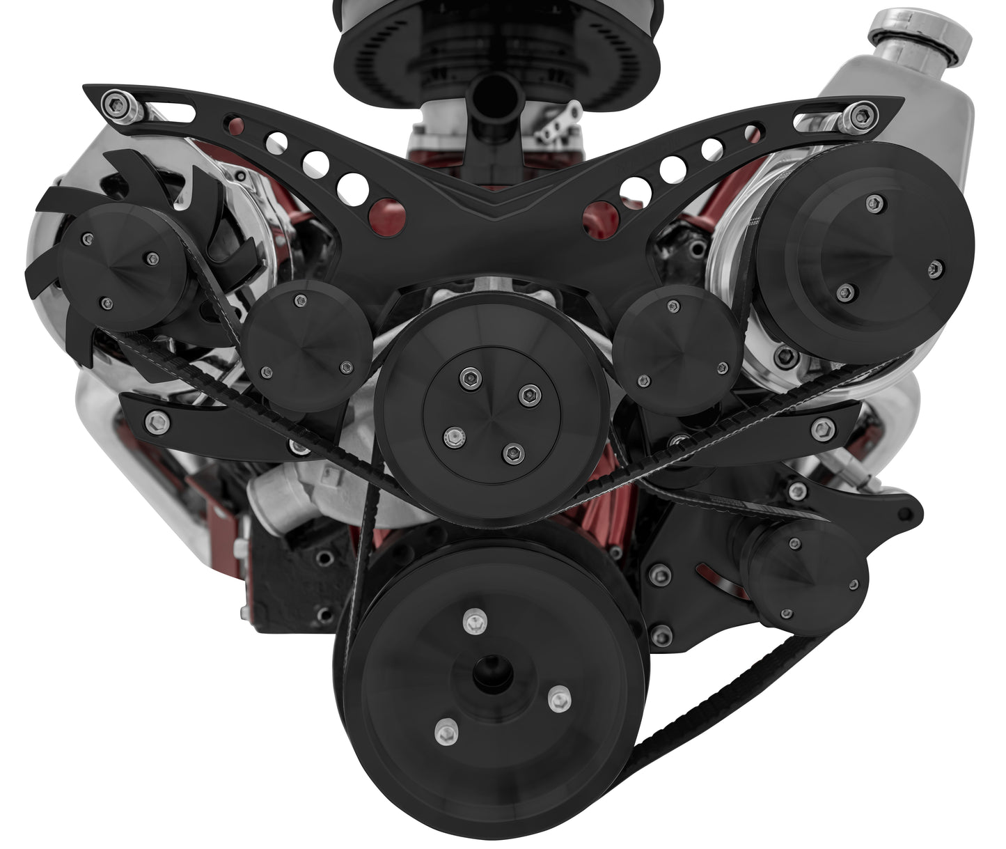 Small Block Chevy Serpentine System; Corvette; PS & ALT - Saginaw-Key - Black