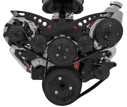 Small Block Chevy Serpentine System; Corvette; PS & ALT - Saginaw-Key - Black