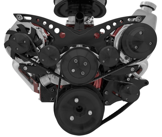 Small Block Chevy Serpentine System; Corvette; PS & ALT - Saginaw-Key - Black